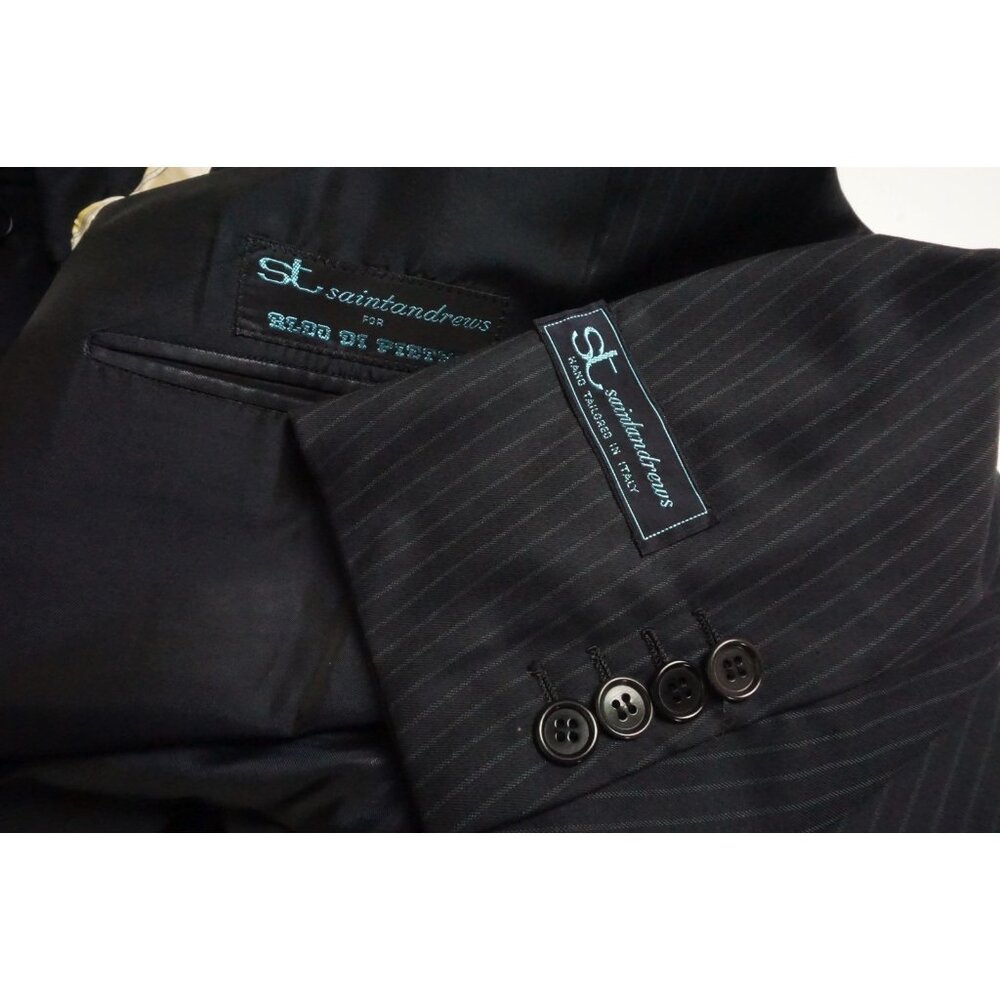 Saint Andrews Navy Blue Striped S100s Wool 2 Pc Suit Jacket Pants 44R BRAND NEW